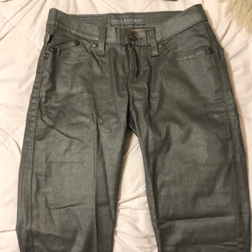Metallic skinny leg pants